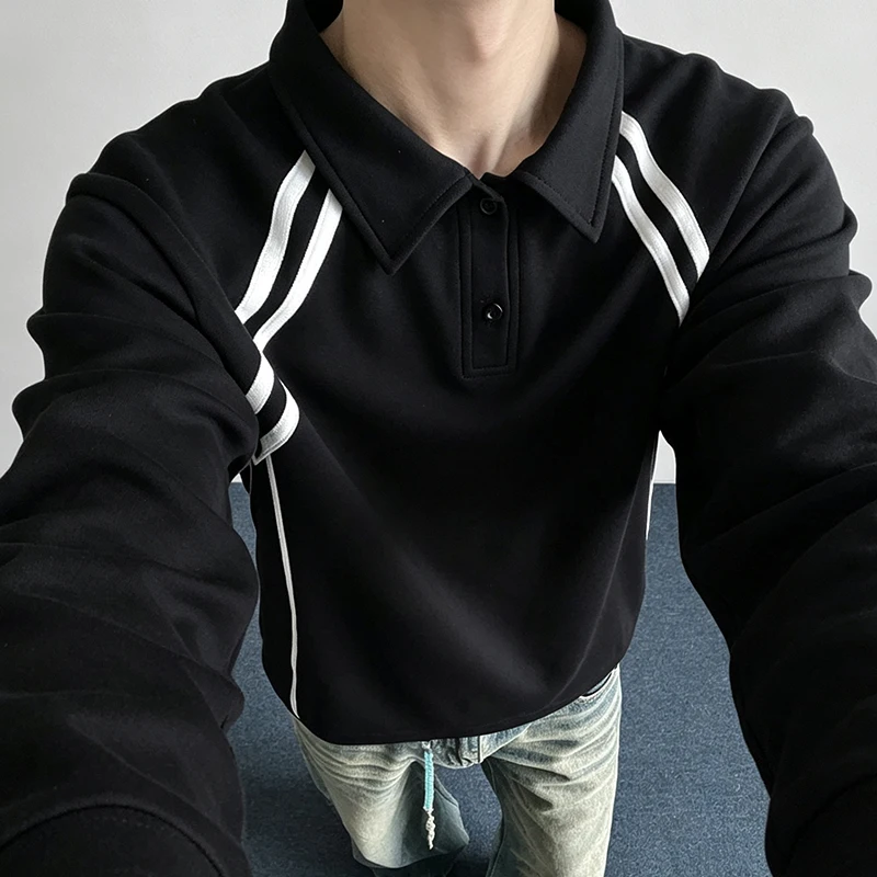 Mens Fashion Summer - Striped Panel Splicing Long Sleeve Polo