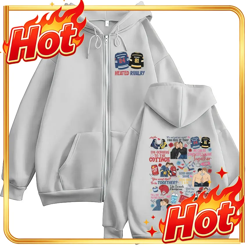 Mens Fashion Zip Up Hoodies - Heated Rivalry Print Zipper Hoodie Men's