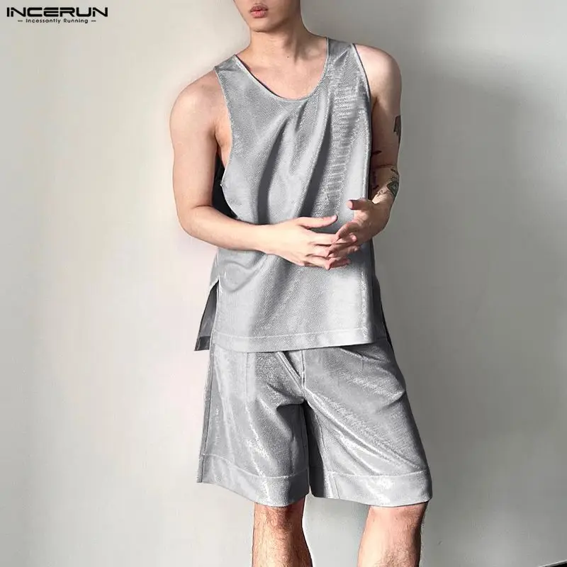 INCERUN Men's Sets Shiny Solid - Mens Fashion Summer ulasan dan harga