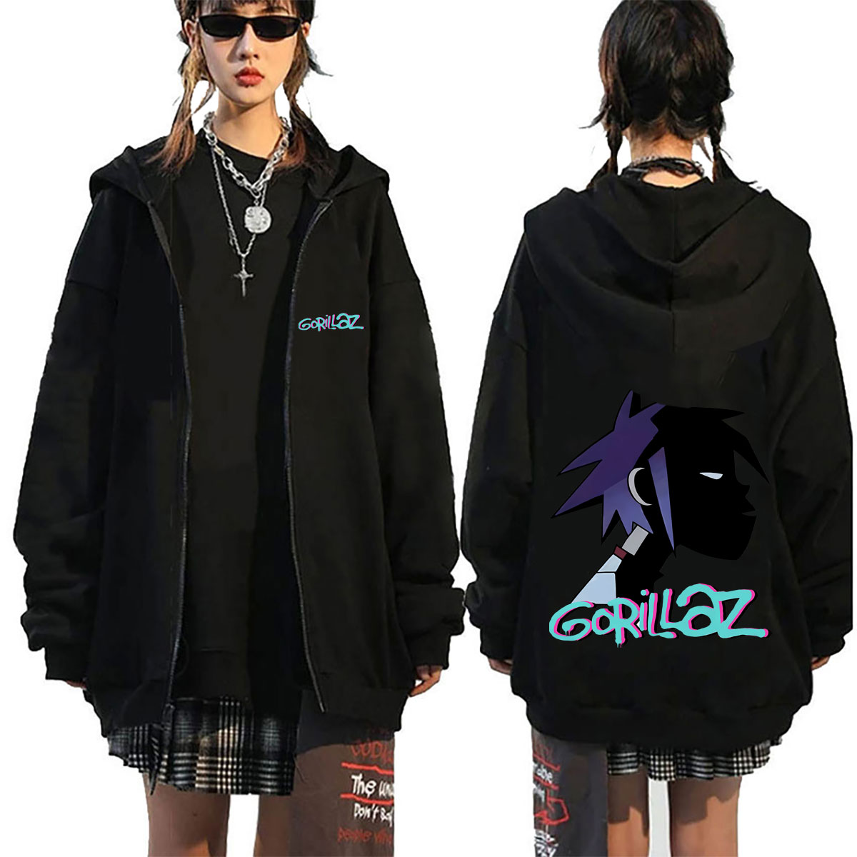 Rock Band Gorillaz Face Graphi - Mens Fashion Zip Up Hoodies ulasan dan harga