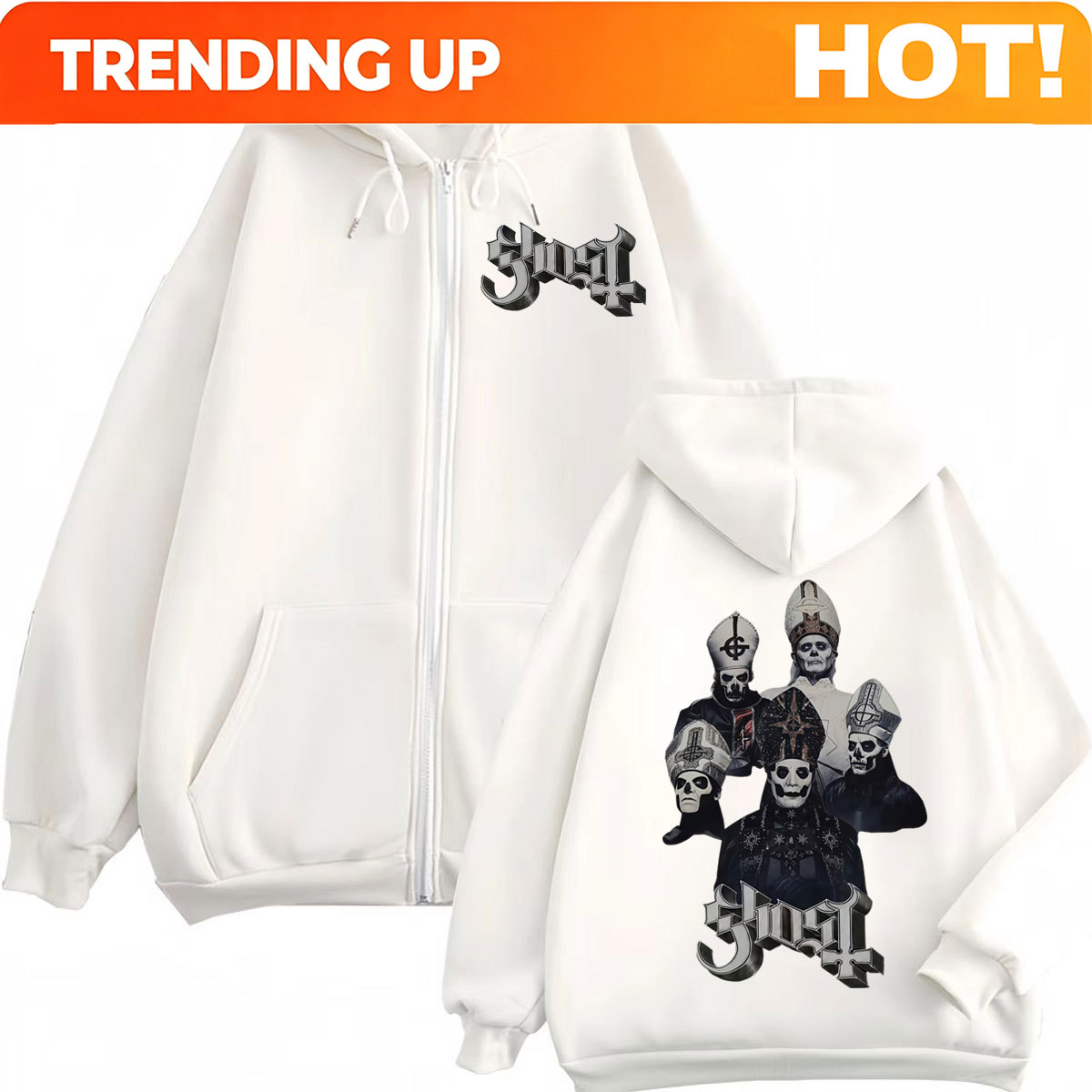 Hot Sale Ghost Band Zipper Hoo - Mens Fashion Zip Up Hoodies ulasan dan harga